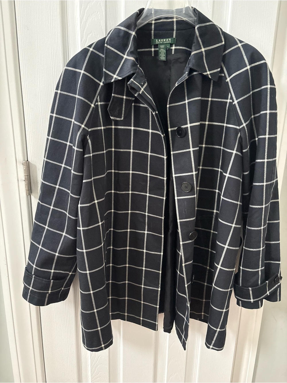 Ralph Lauren Black & White Windowpane Button-Front Trench Coat